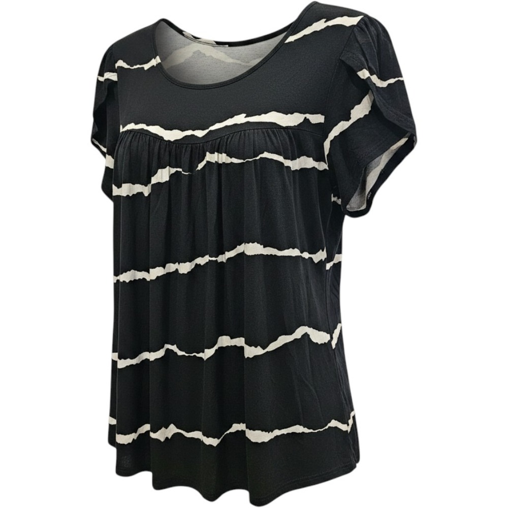 Anymiss Womens Medium Black And White Blouse New Pleated Blouse